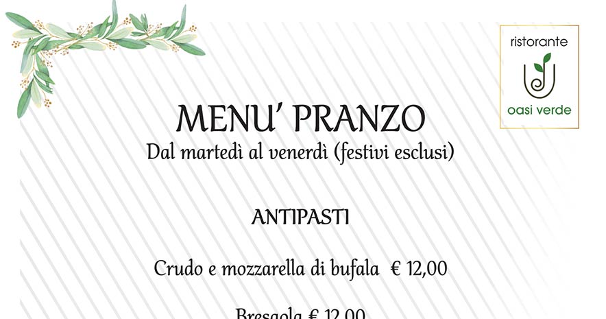 Menù Pranzo da Martedi al Venerdi