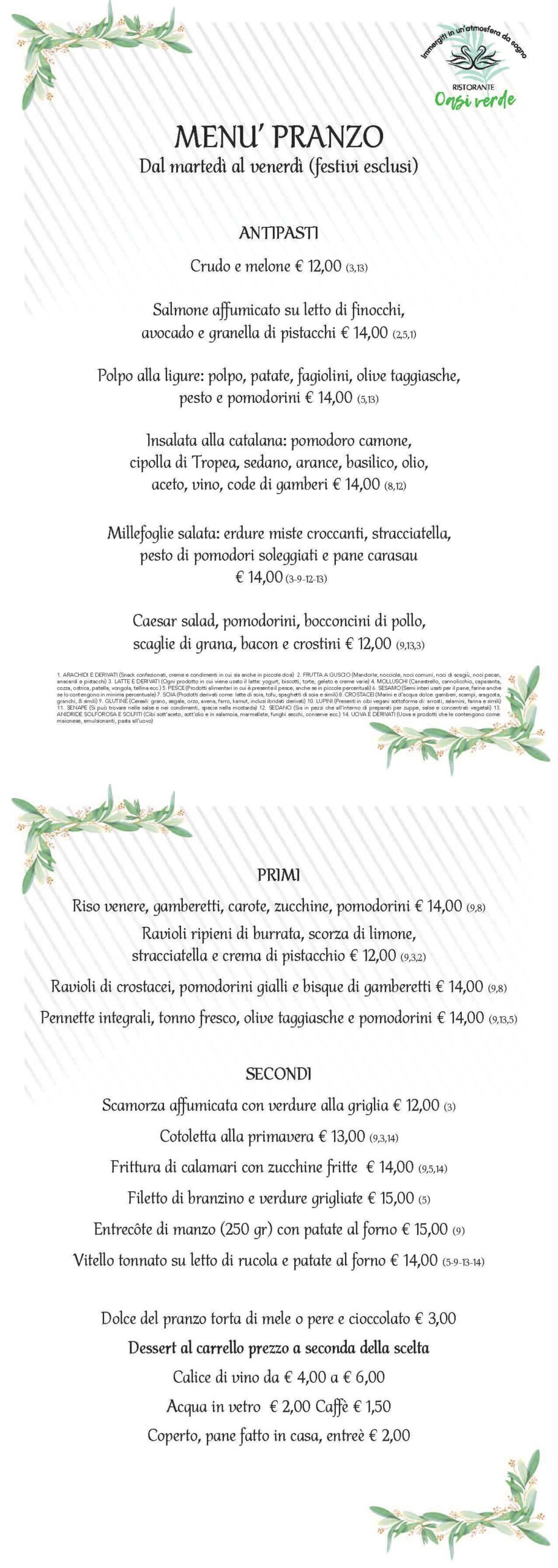 menu pranzo