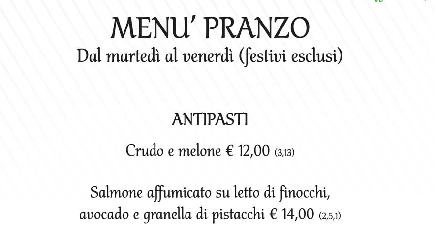 Nuovo menu' pranzo 2026